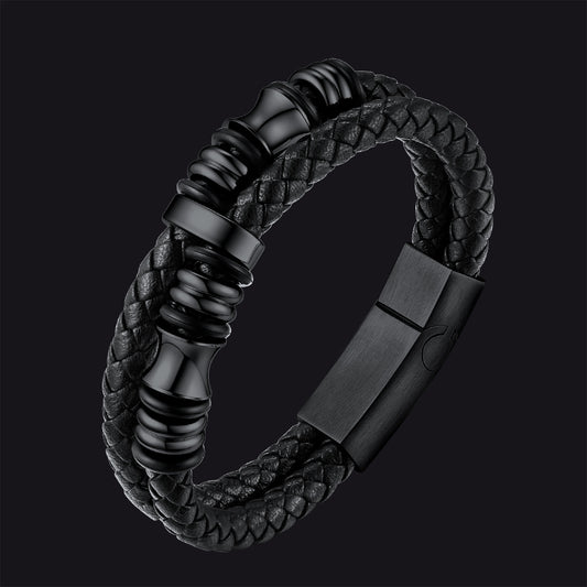 FaithHeart Black Braided Leather Punk Stainless Steel Bracelet FaithHeartimg