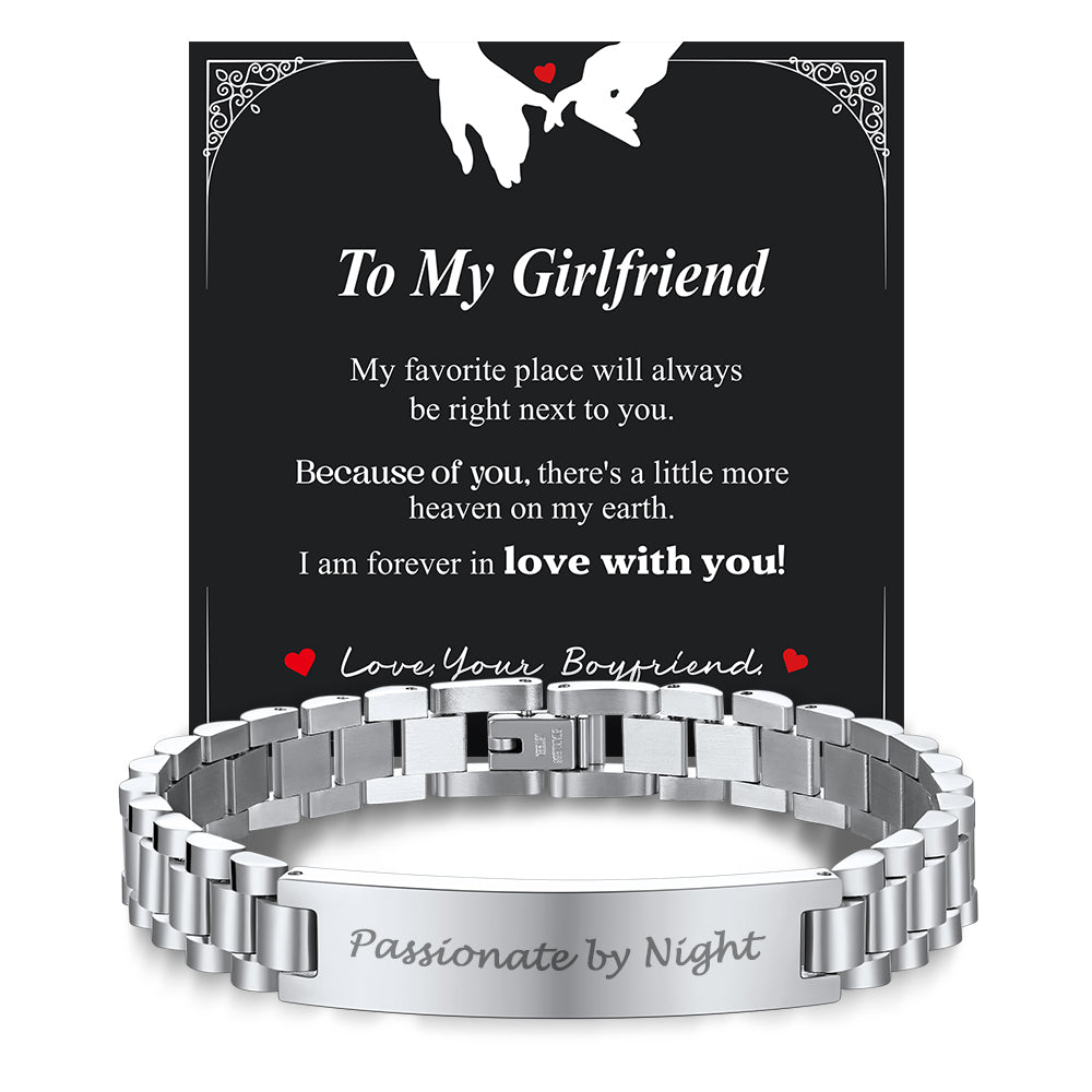 Custom Engraved Nameplate Bar Chain Bracelet for Couple Men Women