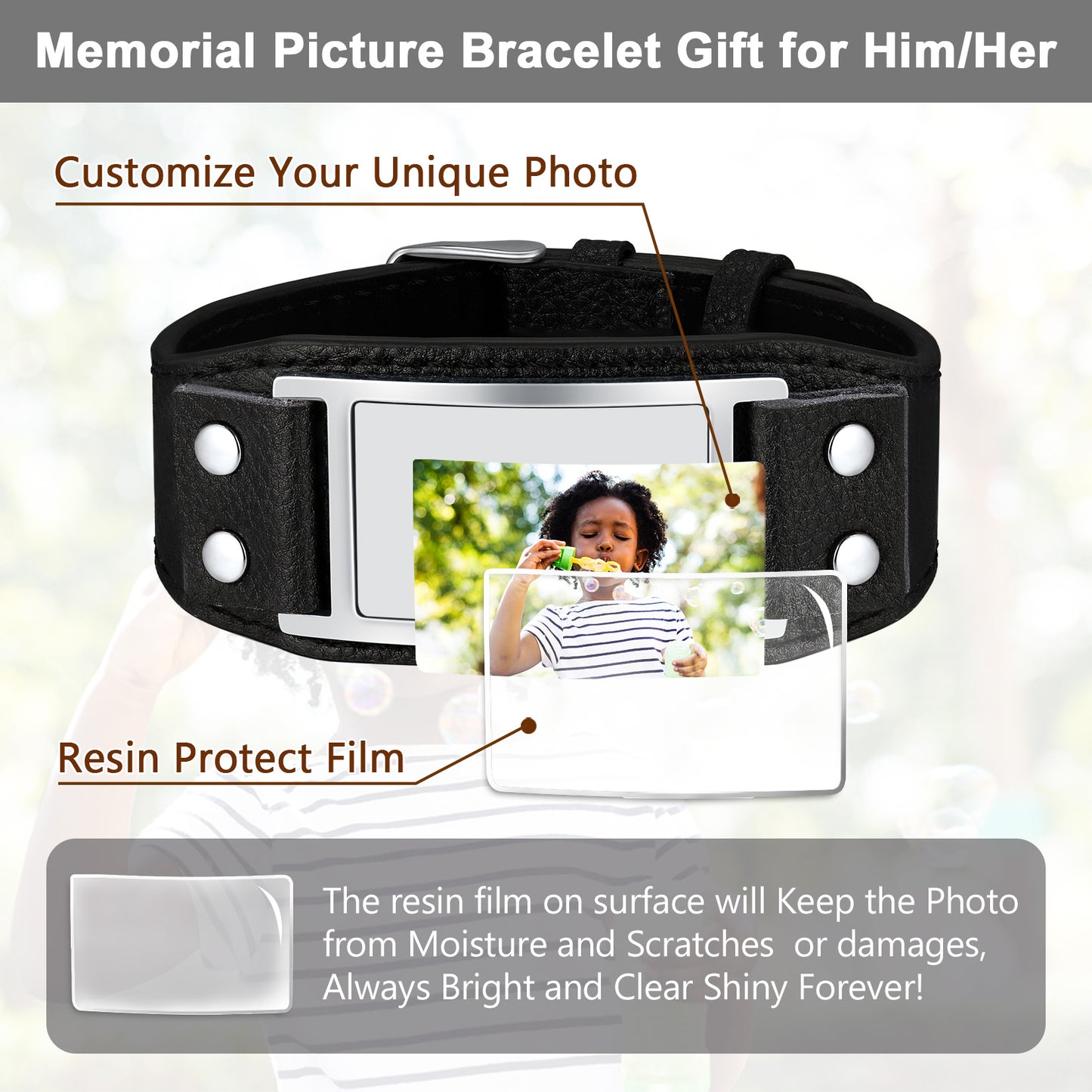 FaithHeart Personalized Picture Leather Bracelet Wristband for Men FaithHeart