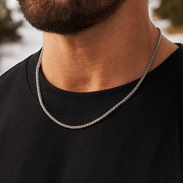 Men's Stainless Steel Spiga Wheat Chain Necklace, 3MM Width