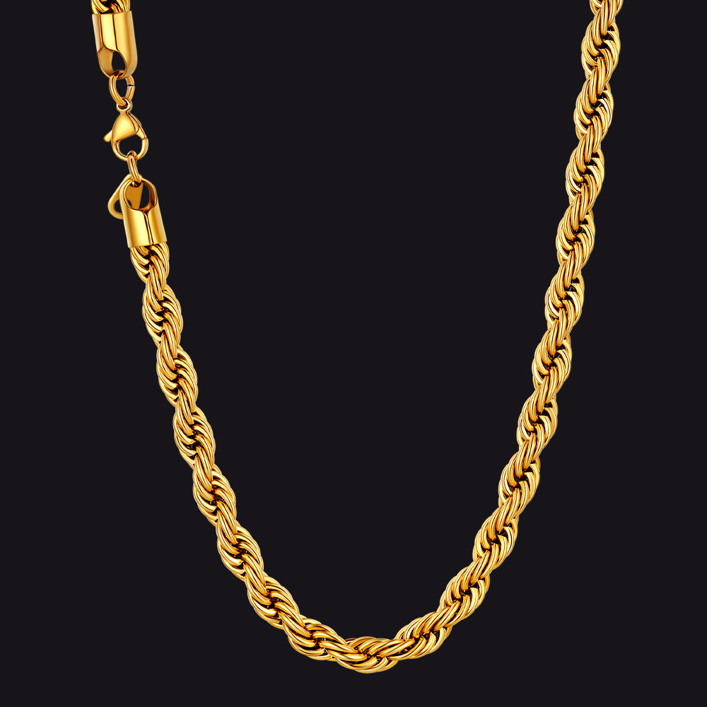 Twisted  Rope Chain Link Necklace for Men Women, 3MM Width