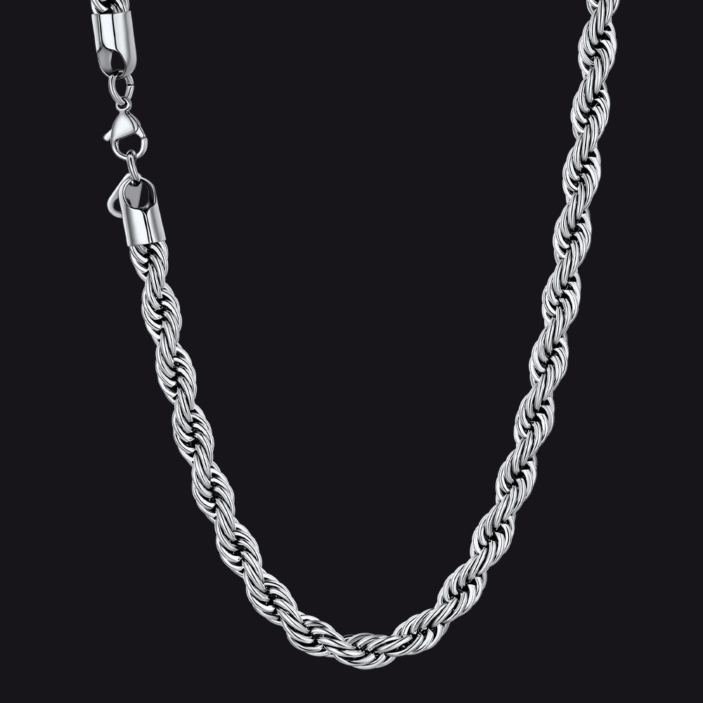 Twisted  Rope Chain Link Necklace for Men Women, 3MM Width