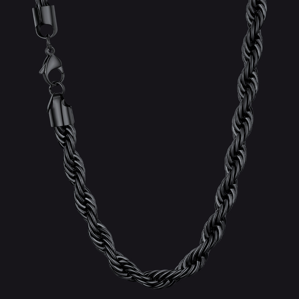 Twisted  Rope Chain Link Necklace for Men Women, 3MM Width