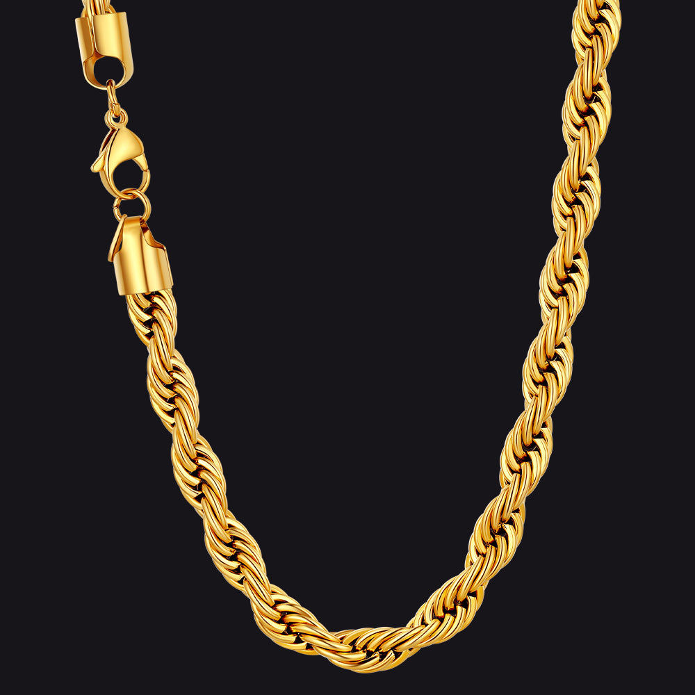 Twisted  Rope Chain Link Necklace for Men Women, 3MM Width