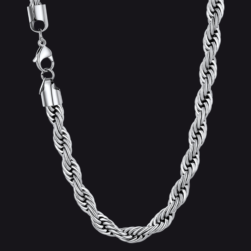 Twisted  Rope Chain Link Necklace for Men Women, 3MM Width
