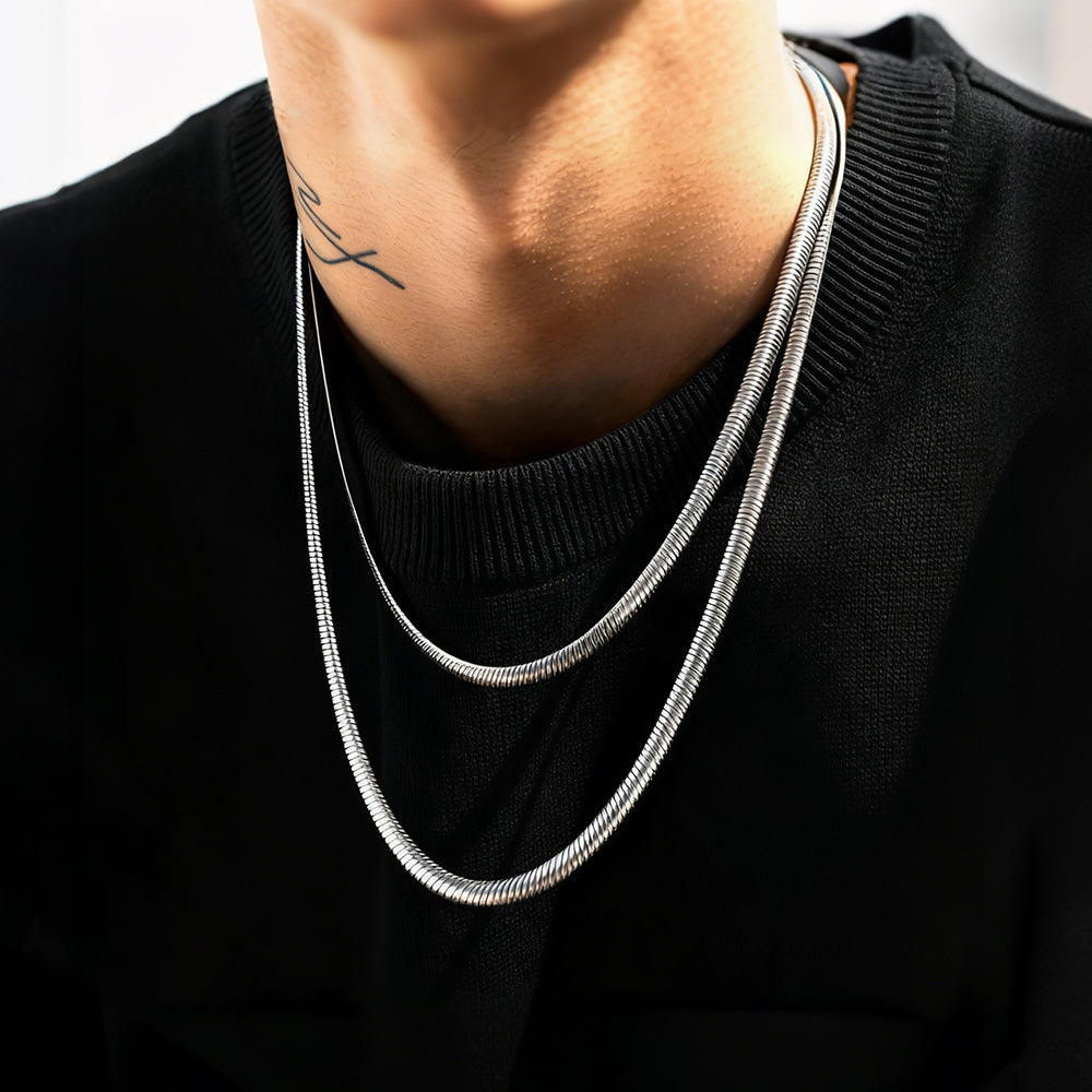 8MM steel snake chain link necklace set for men women