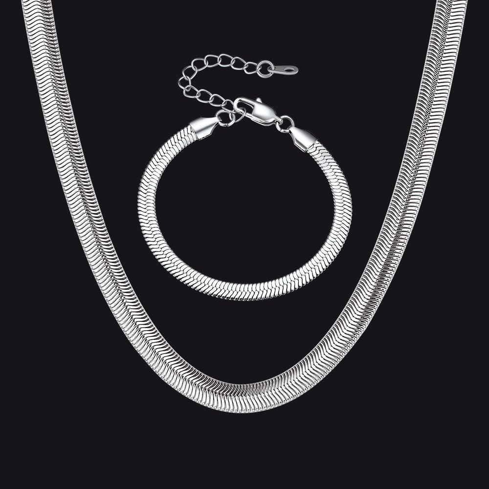 Men’s Stainless Steel Snake Chain Necklace and Bracelet Set – 8mm/5mm