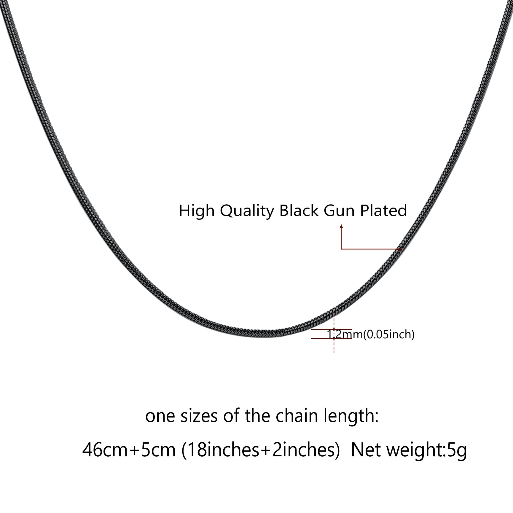 Length chart of 1.2mm slim chain necklace showing collarbone to bust range
