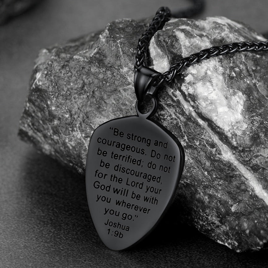 Inspirational Shield Necklace for Men - Joshua 1:9