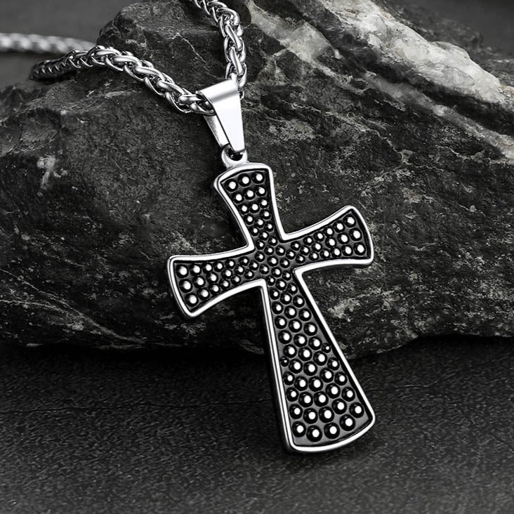FaithHeart Thick Christ Cross Necklace Black Enamel Dotted Simple Cross Chain FaithHeart
