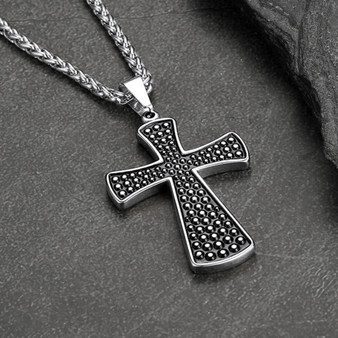 FaithHeart Thick Christ Cross Necklace Black Enamel Dotted Simple Cross Chain FaithHeart