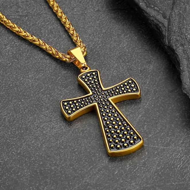 FaithHeart Thick Christ Cross Necklace Black Enamel Dotted Simple Cross Chain FaithHeart