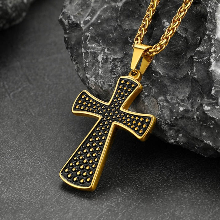 FaithHeart Thick Christ Cross Necklace Black Enamel Dotted Simple Cross Chain FaithHeart