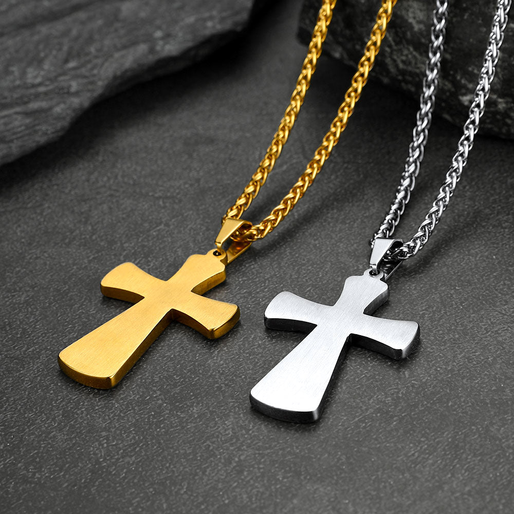 FaithHeart Thick Christ Cross Necklace Black Enamel Dotted Simple Cross Chain FaithHeart