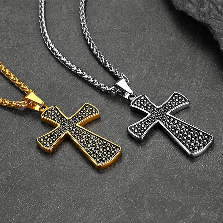 FaithHeart Thick Christ Cross Necklace Black Enamel Dotted Simple Cross Chain FaithHeart