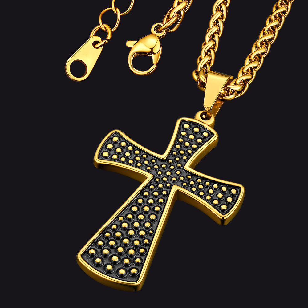 FaithHeart Thick Christ Cross Necklace Black Enamel Dotted Simple Cross Chain FaithHeart