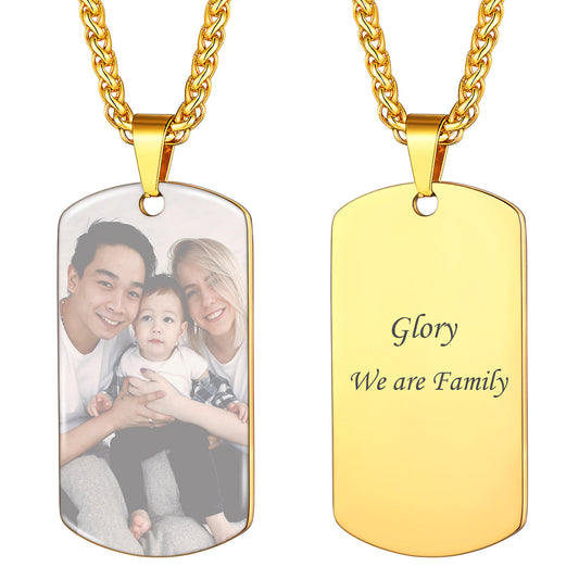 Personalized 18KGB Dog Tag Pendant Text Photo Engraved Necklace img