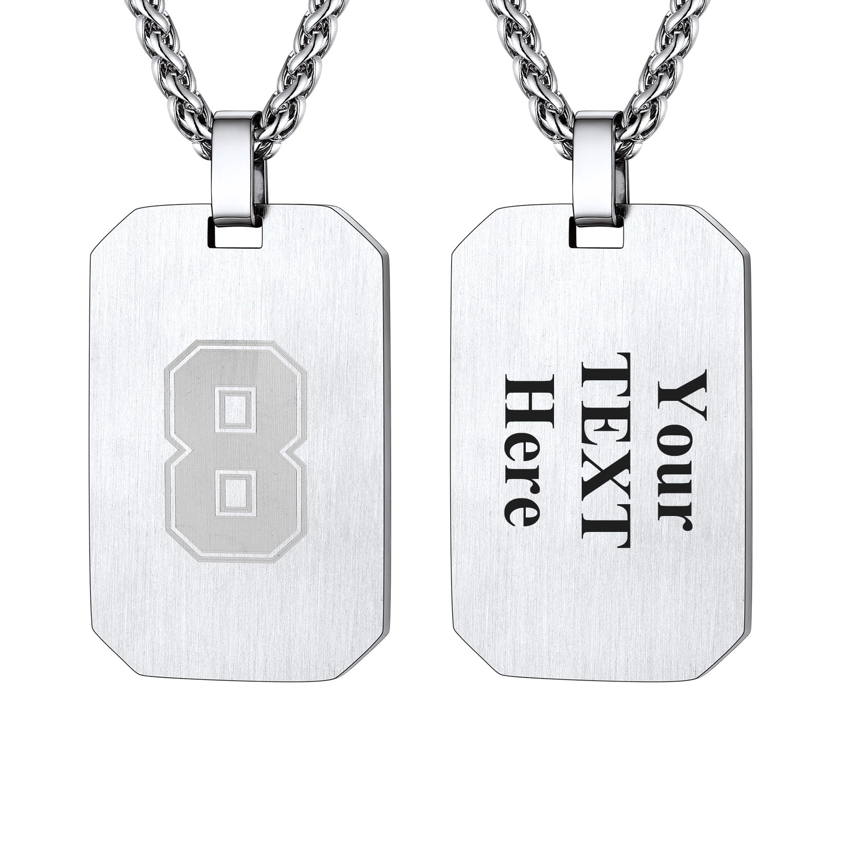 Personalized Dog Tag Necklace with Number 8 and Custom Engraving