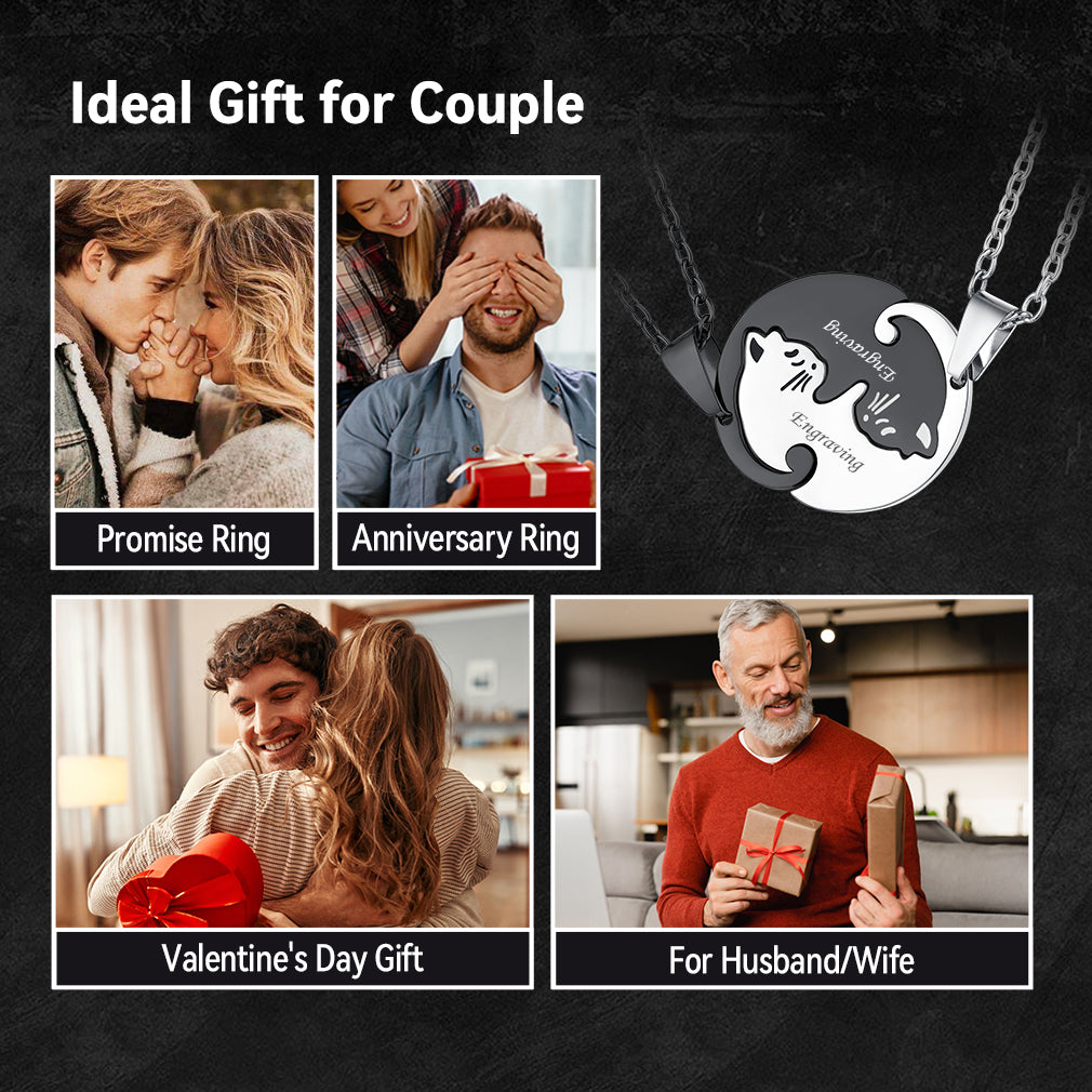 Matching Cat Puzzle Necklace Gift for Couple