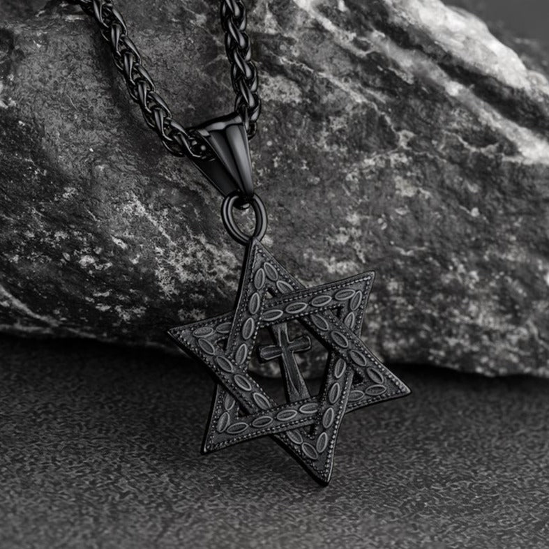 FaithHeart Jewish Star of David Cross Necklace For Men FaithHeart