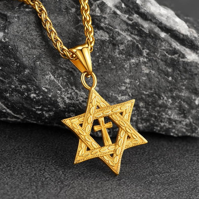 FaithHeart Jewish Star of David Cross Necklace For Men FaithHeart