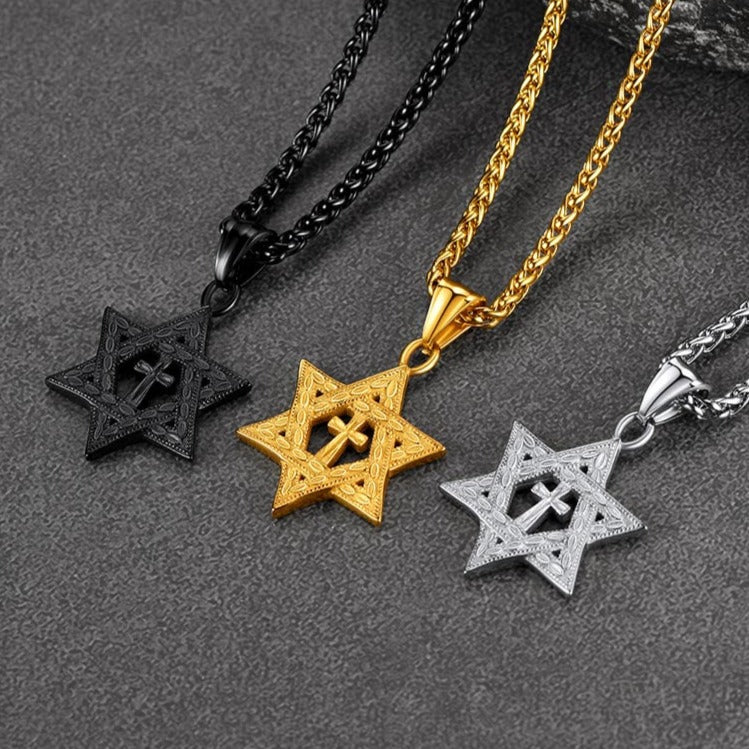 FaithHeart Jewish Star of David Cross Necklace For Men FaithHeart