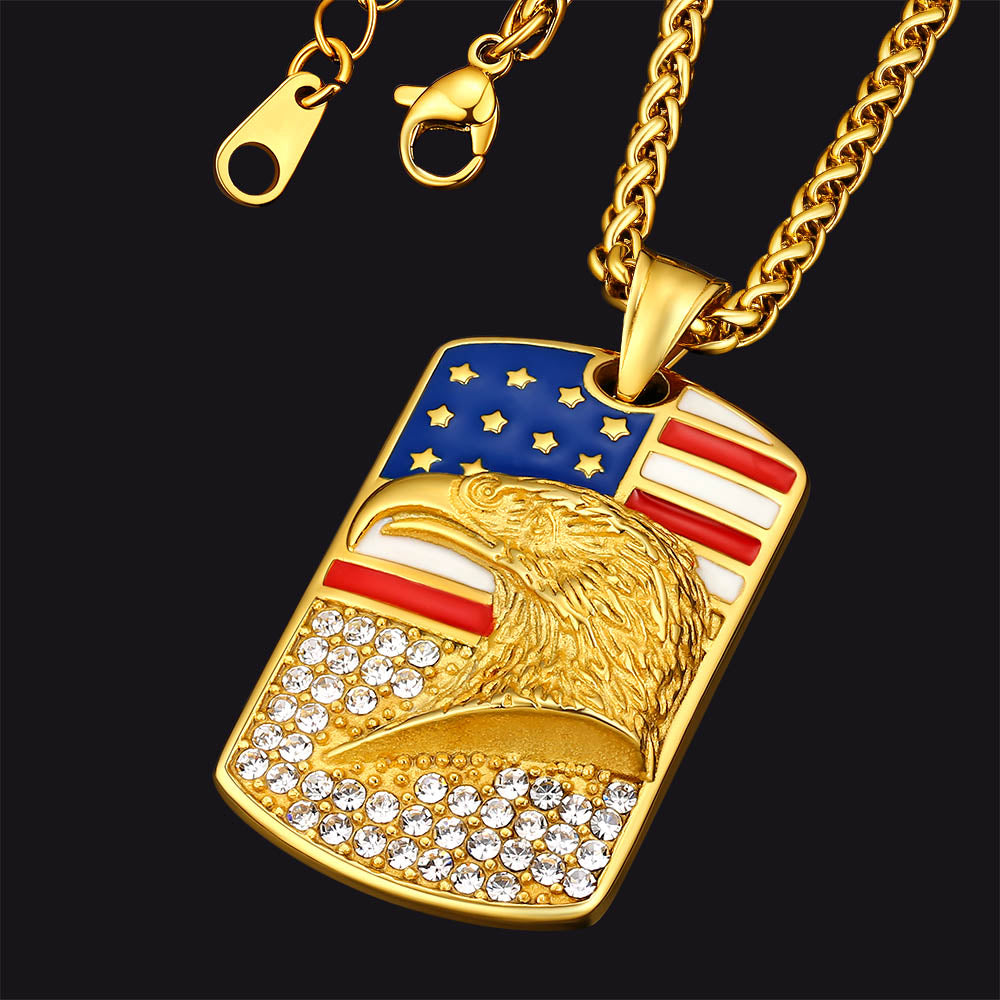 FaithHeart American Eagle Flag Pendant Necklace Stainless Steel Patriotic Jewelry FaithHeart
