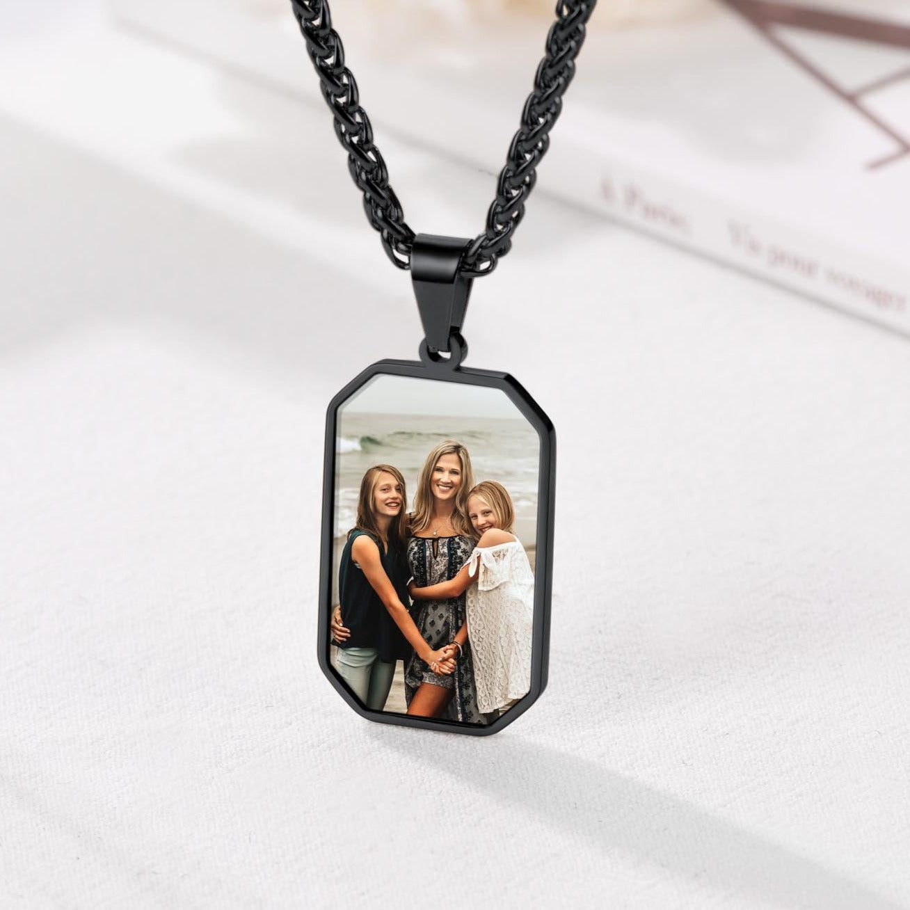 Custom photo dog tag necklace with engraved picture for women