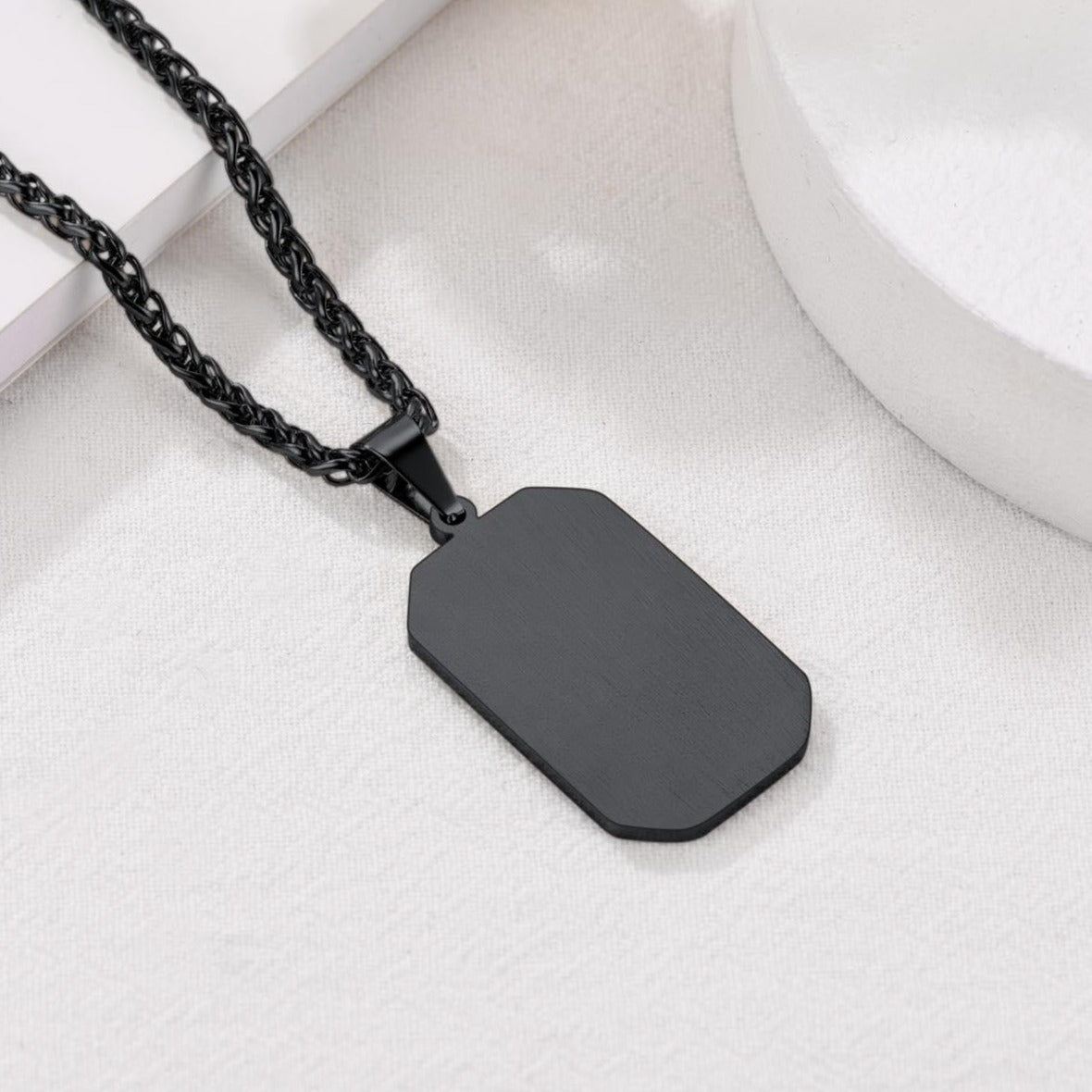 Black stainless steel dog tag necklace for men or women
