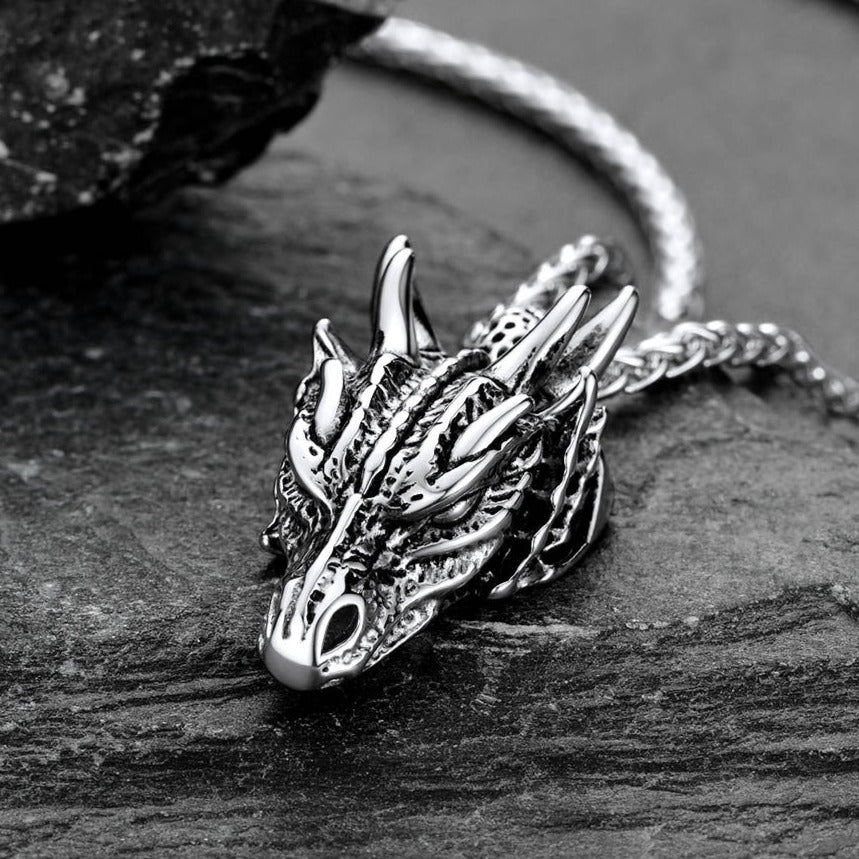 FaithHeart Dragon Head Pendant Necklace for Men Women FaithHeart