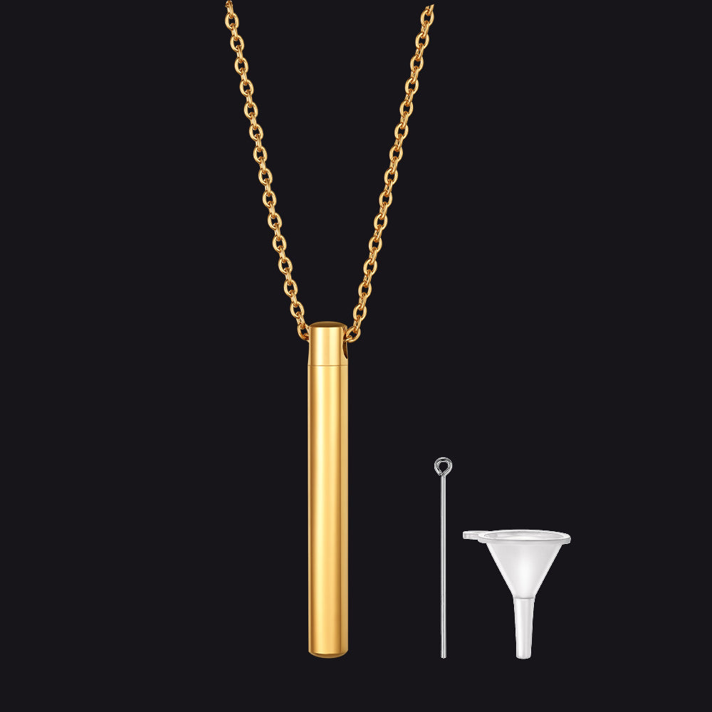 Gold Engraved Bar Urn Necklace for Keepsake Memorial Jewelry