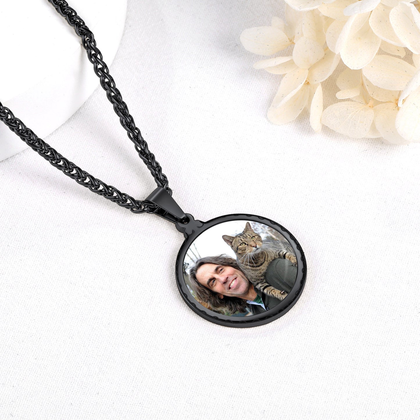 Personalized Photo Necklace, Black Stainless Steel Pendant