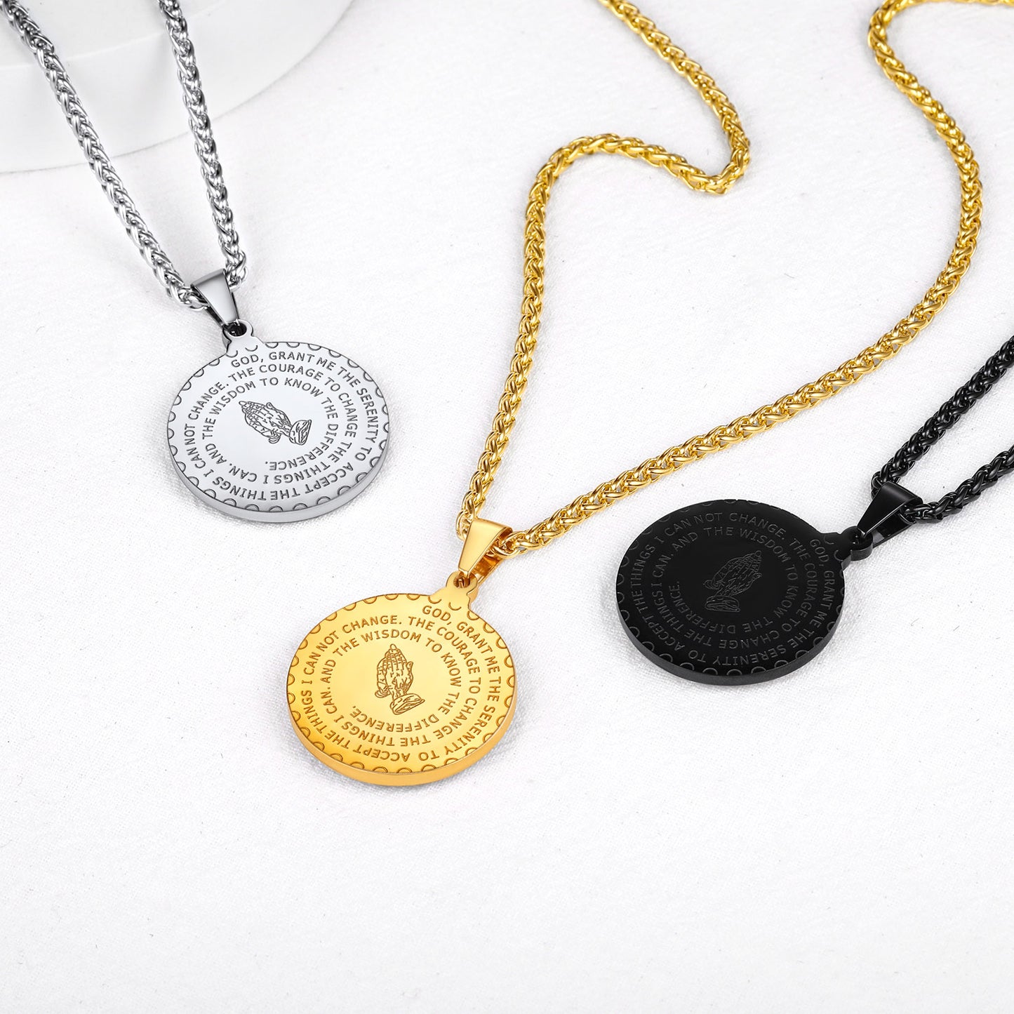 Praying Hands Medal Necklace, Personalized Photo Necklace