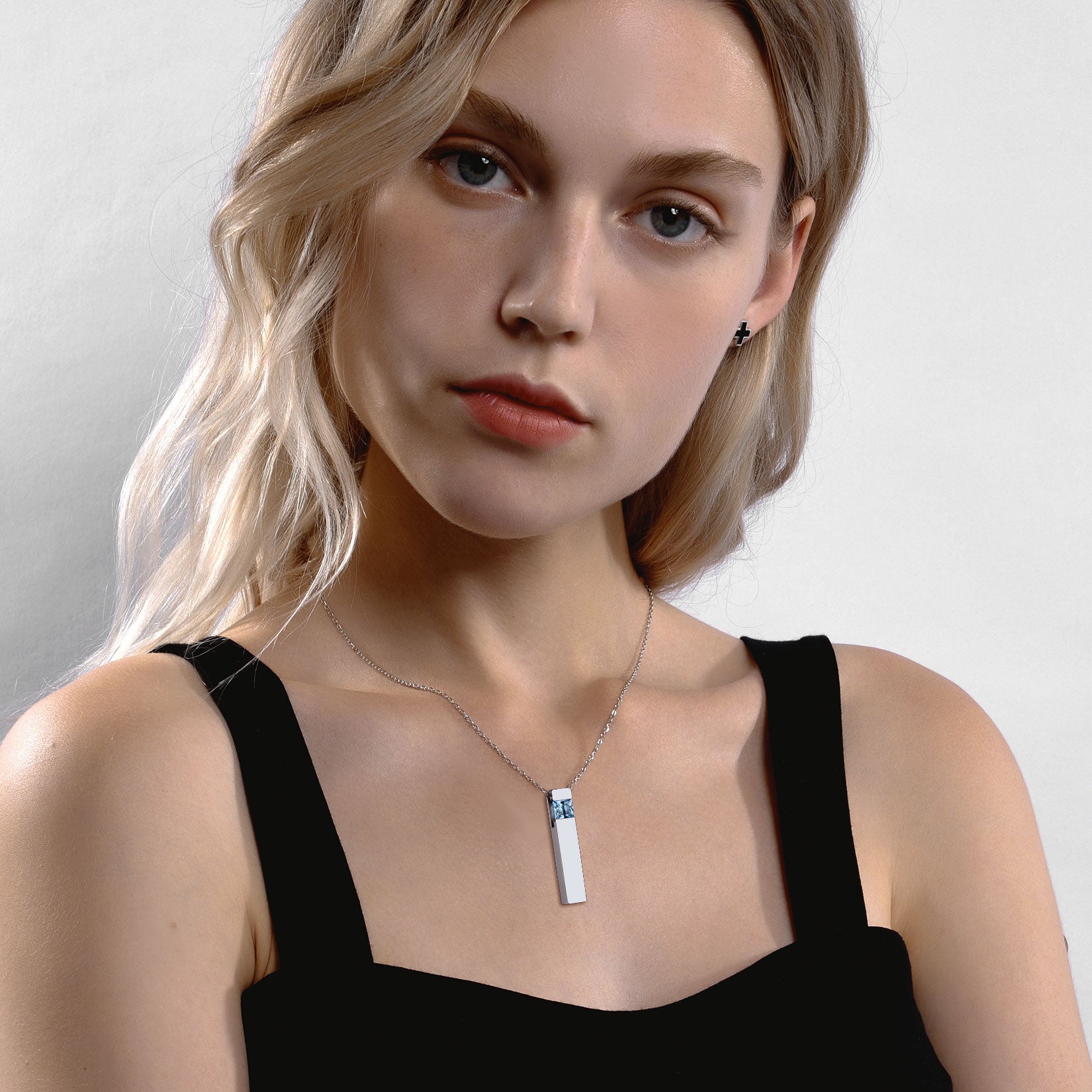 Woman wearing Custom Birthstone Urn Necklace