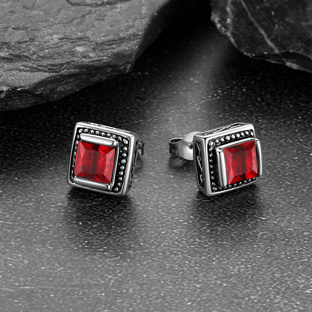 Stainless Steel Gemstone Vintage Stud Earrings for Men