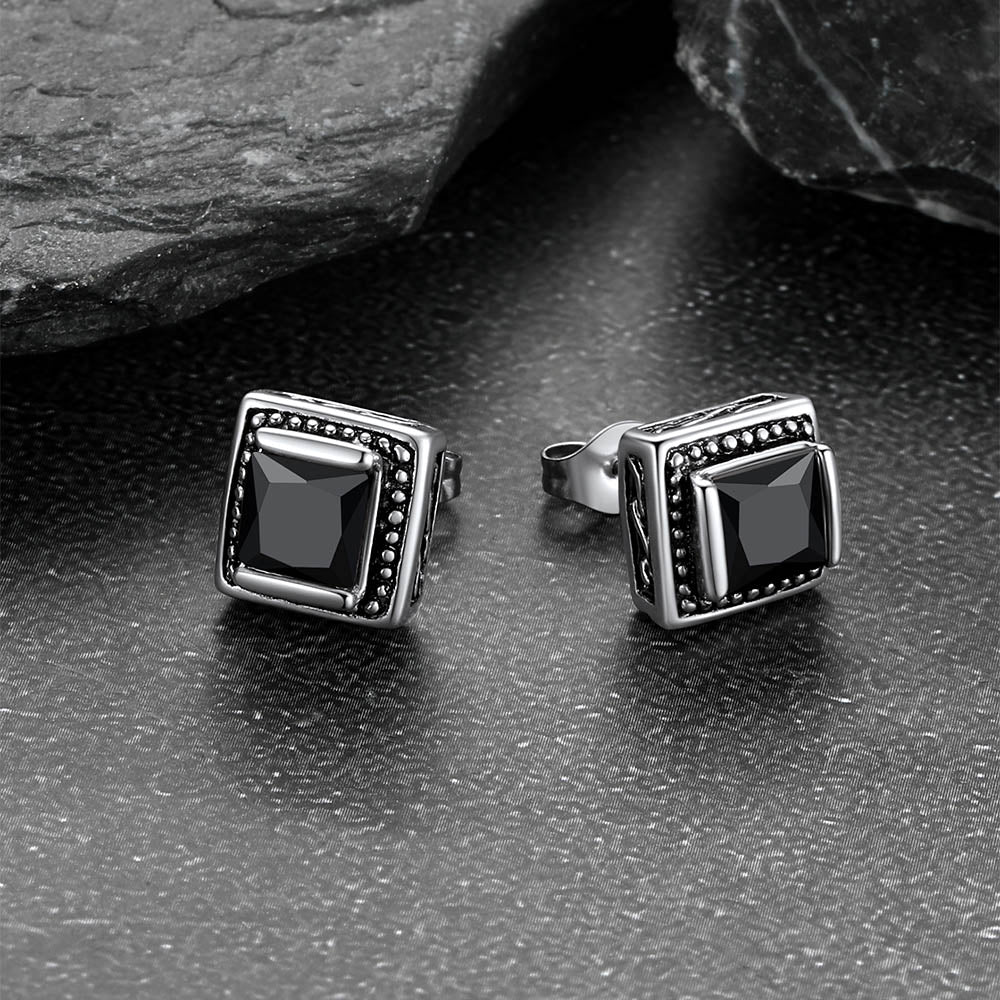 Stainless Steel Gemstone Vintage Stud Earrings for Men