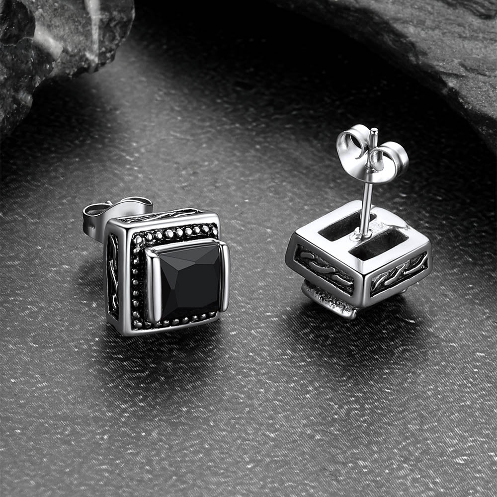 Stainless Steel Gemstone Vintage Stud Earrings for Men