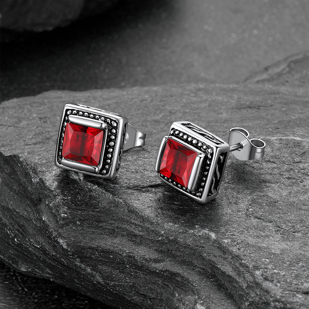 Stainless Steel Gemstone Vintage Stud Earrings for Men