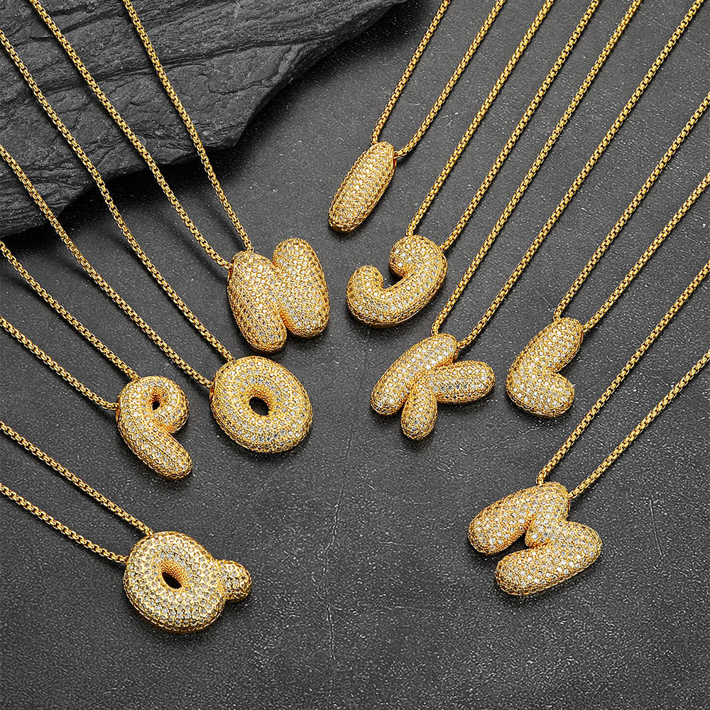 Gold Cubic Zirconia Initial Chain Necklace