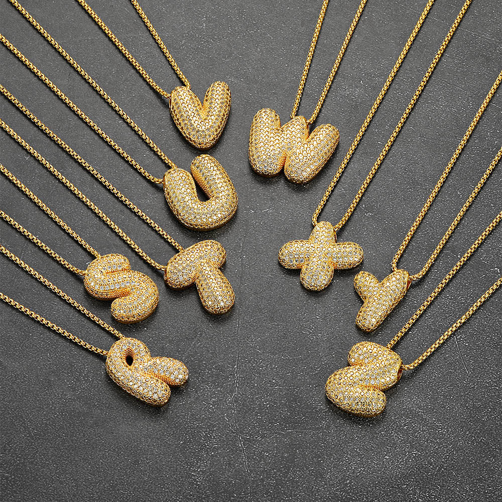 Gold Cubic Zirconia Initial Chain Necklace