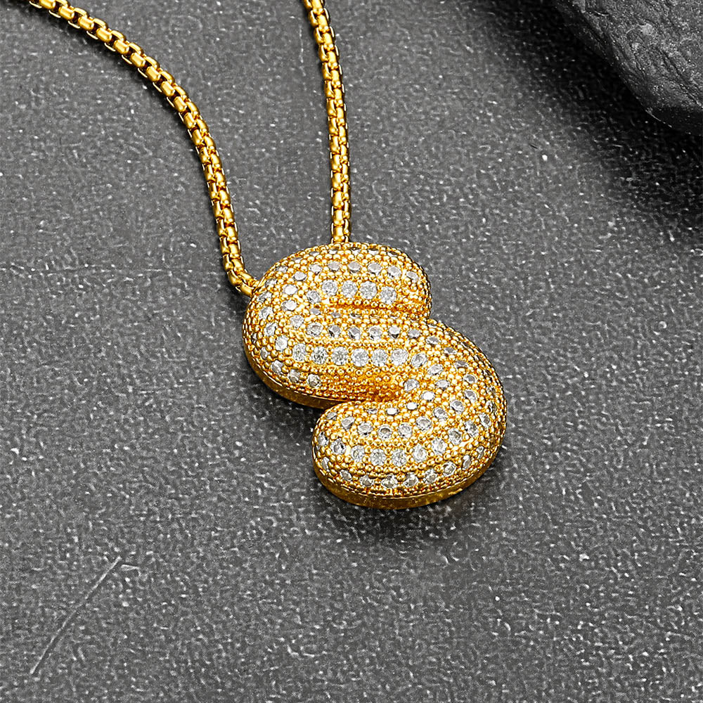 Close-up of cubic zirconia on S initial pendant