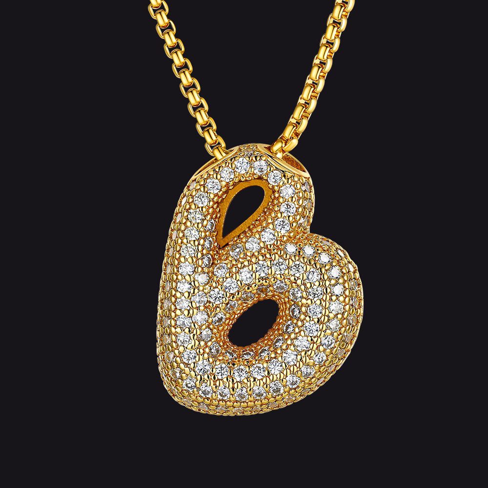 Shiny letter B pendant necklace in gold with CZ stone