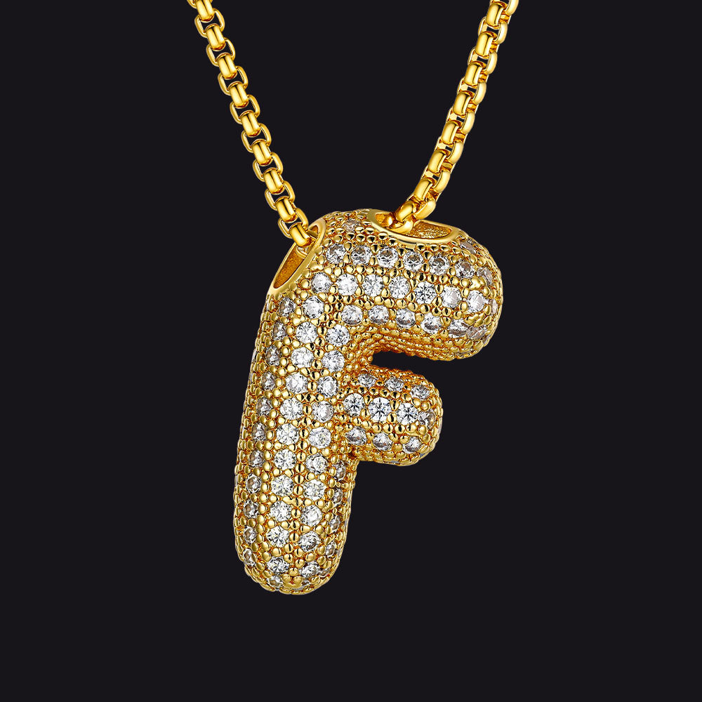 Luxury initial F pendant in gold with CZ stone