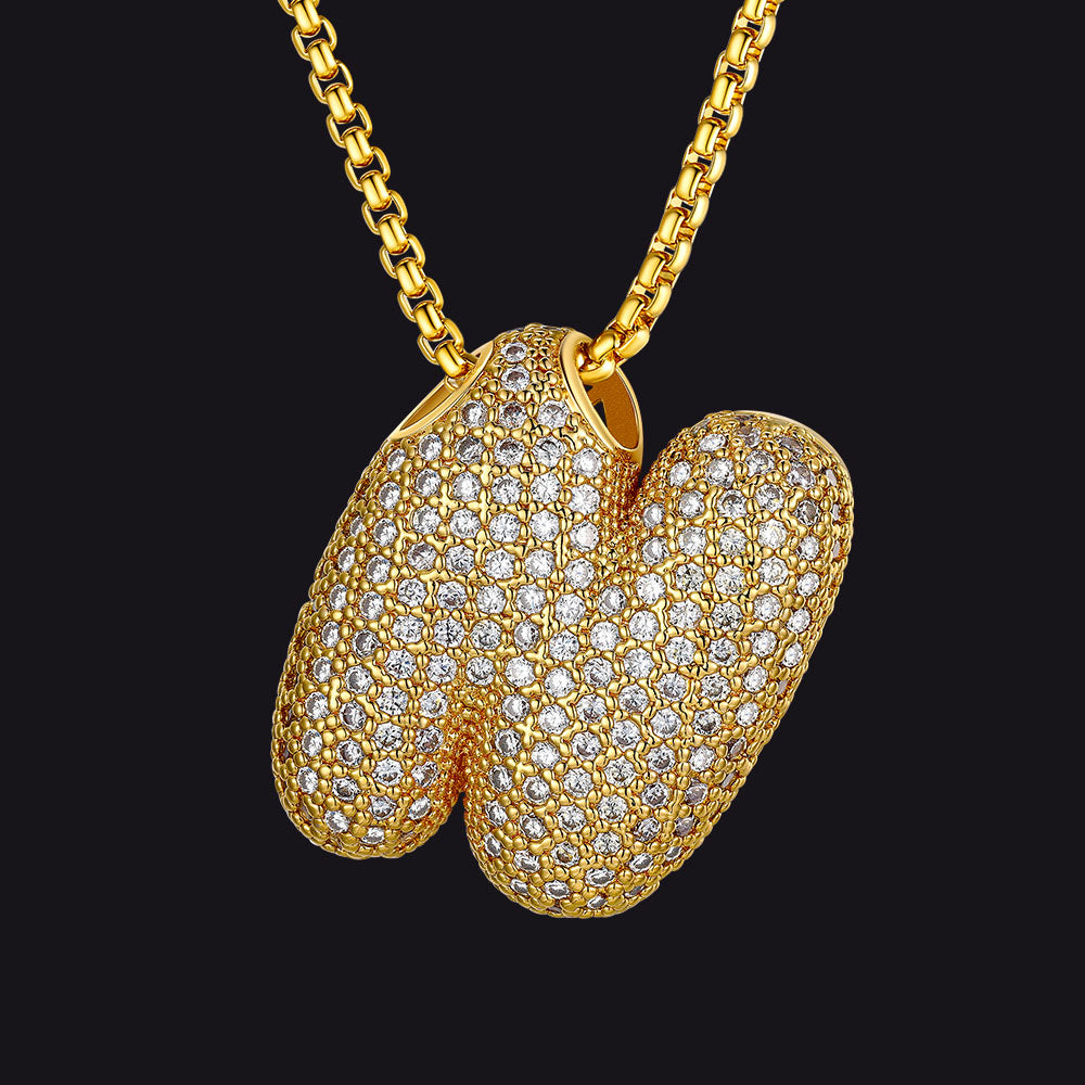 Shiny N letter pendant with crystal accent in gold