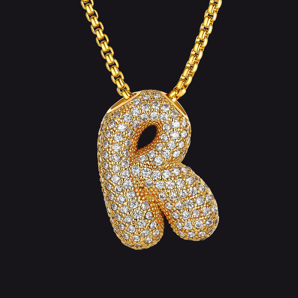 Personalized R letter pendant in gold with crystal