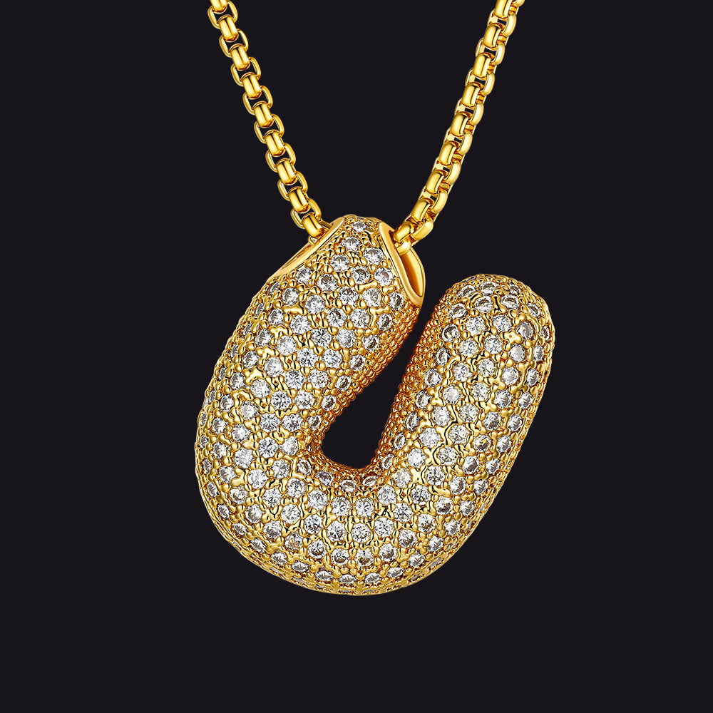 Stylish initial U necklace with cubic zirconia