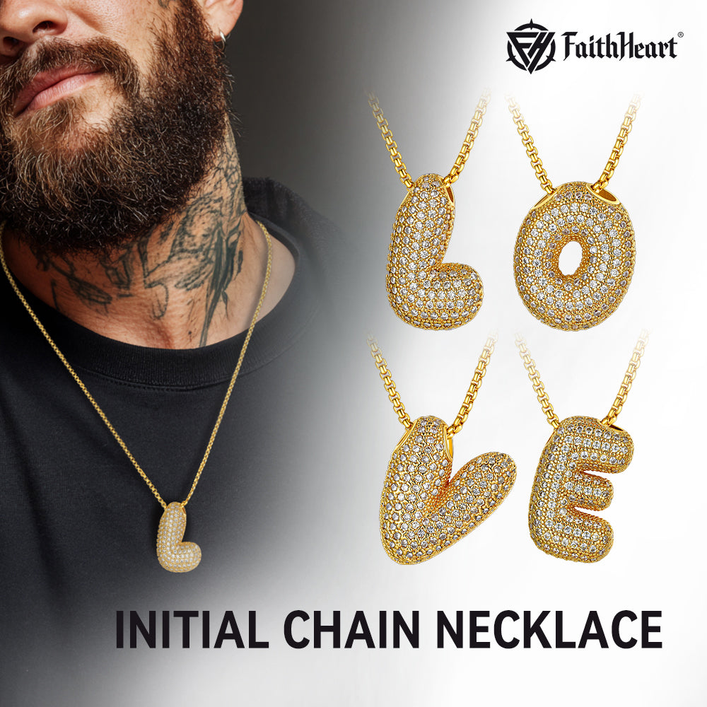 Gold Bubble Letter Initial Chain Necklace for Men Women