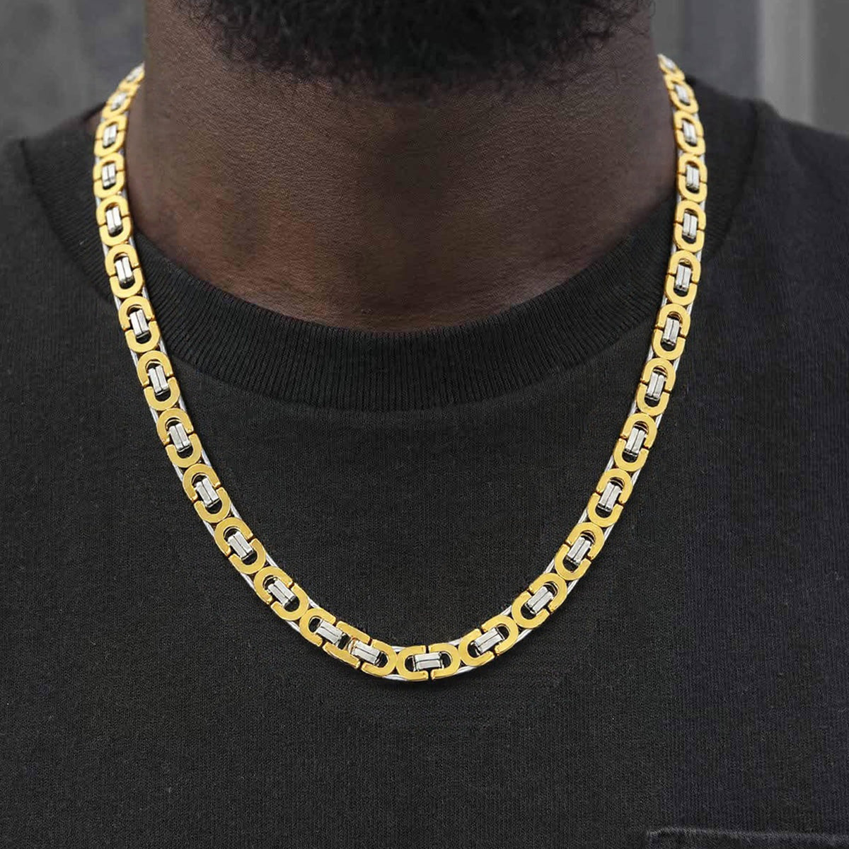 Gold Flat Byzantine Link Chain Necklace For Men