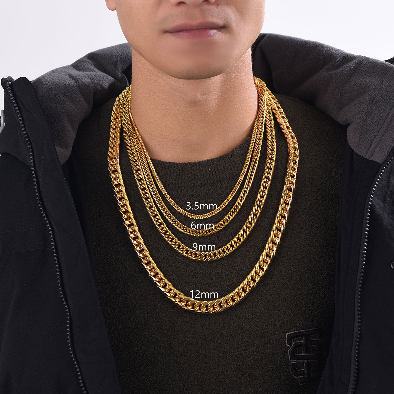 Gold Miami Cuban Chain Necklace Size for Men