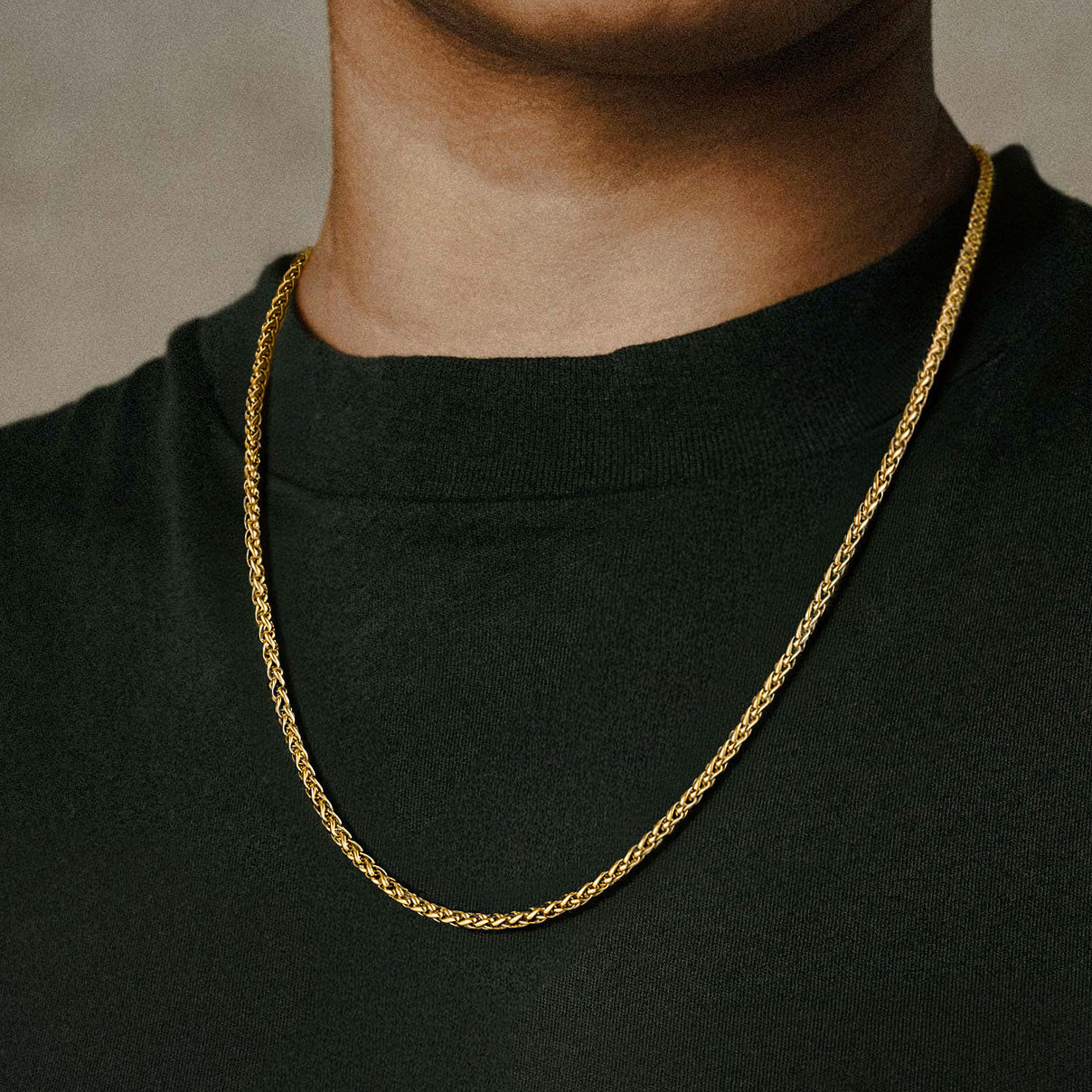 Gold Spiga Wheat Chain Link Necklace for Men